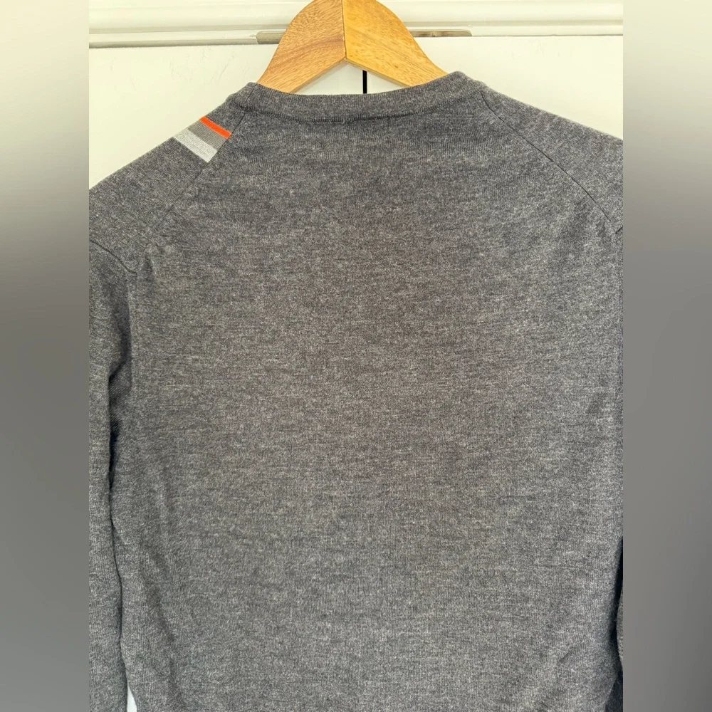 Banana Republic Merino Wool Sweater EUC Gray Crewneck Orange Stripe